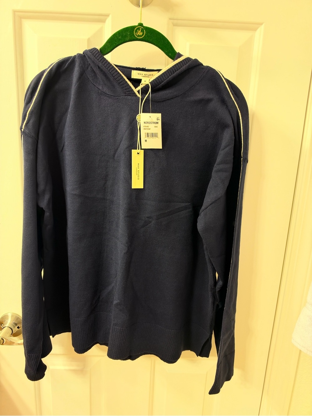 Navy Hooded Max Studio Sweater